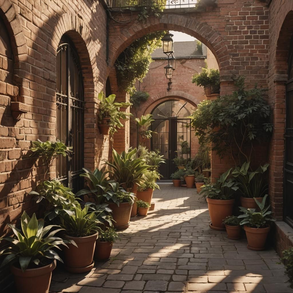 Secluded Courtyard with Sunlight in Cinematic Style