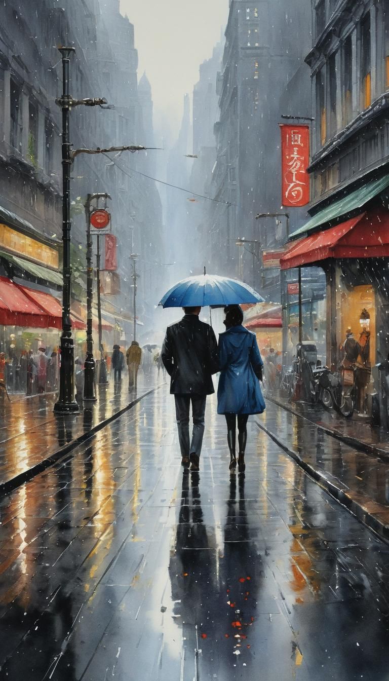 couple walking in the rain