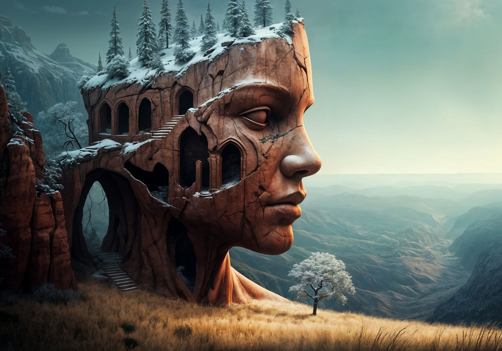 Surreal Stone Fortress with Human Face in National Geographi...