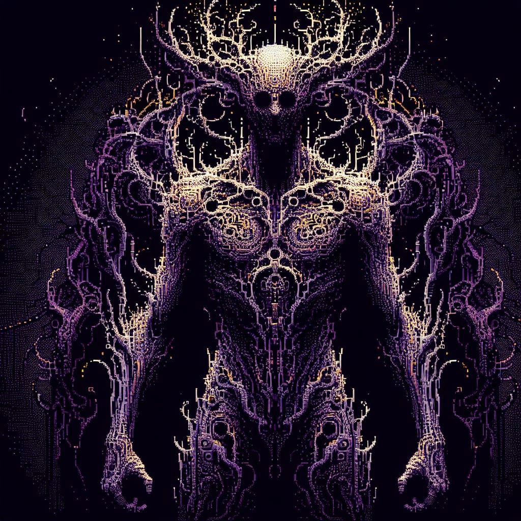 Shadowy Humanoid Figure in Pixel Art Style