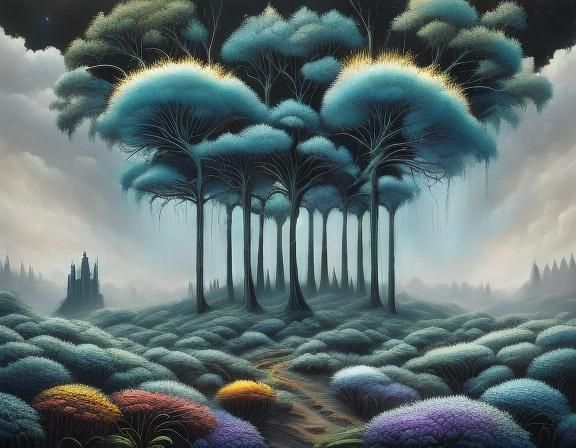 Surreal Dark Forest Dreamscape at Twilight