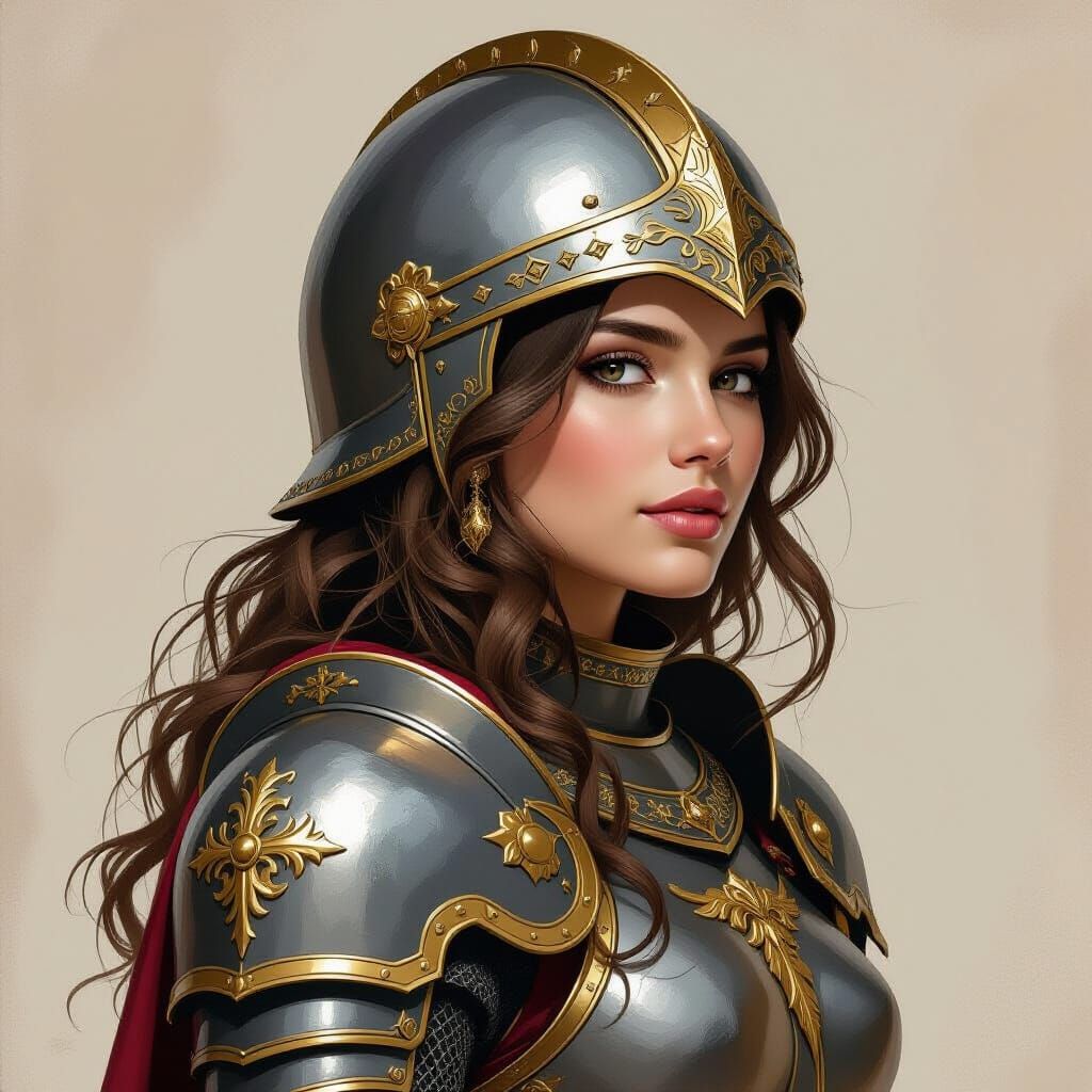 Medieval Woman in Ornate Armor: Digital Art Portrait