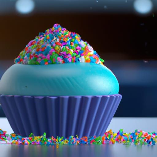 Cute Cupcake with Blue Frosting: 3D Digital Art