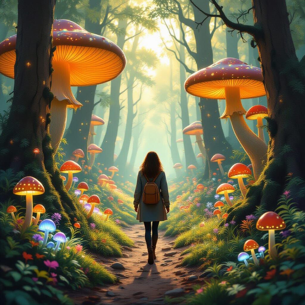 Mystical Forest with Glowing Flora in Fantasy Art Style