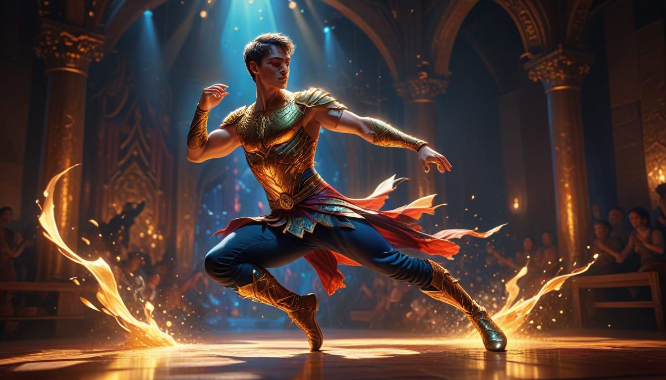 Young Dancer on Stage in Digital Painting Style