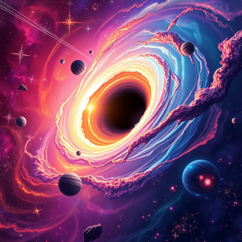 Iridescent Galaxy Swirls into Black Hole: Matte Painting