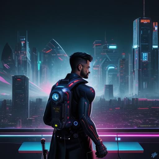 Space Explorer in Futuristic Cityscape Comic Art