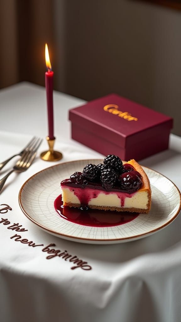 Still Life: Cheesecake, Candle, and Cartier Box