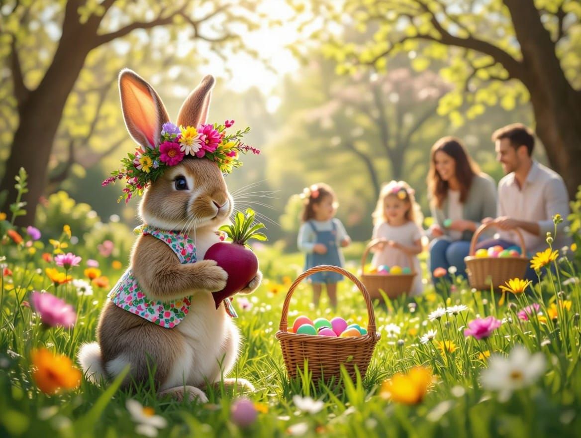 Whimsical Easter Celebration in a Vibrant Church Garden