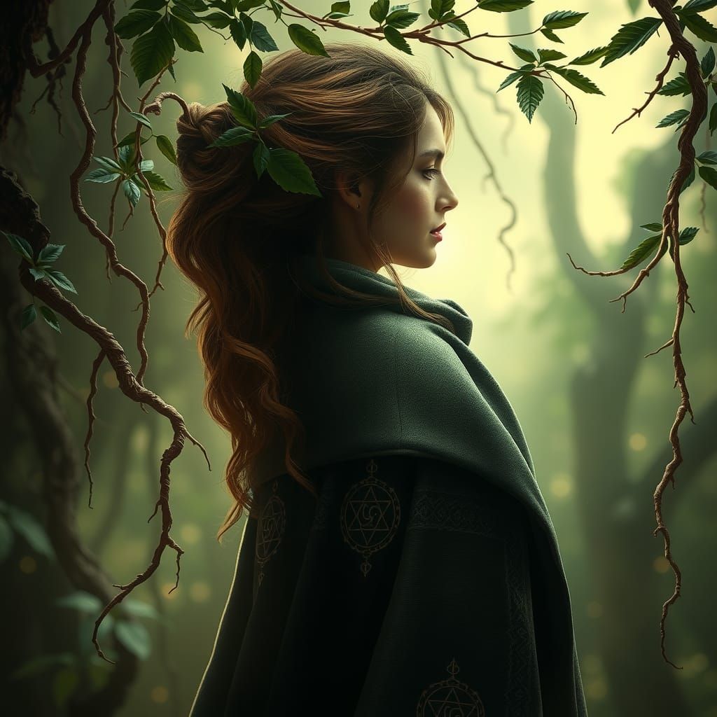 Mystical Woman in Enchanted Forest Portrait