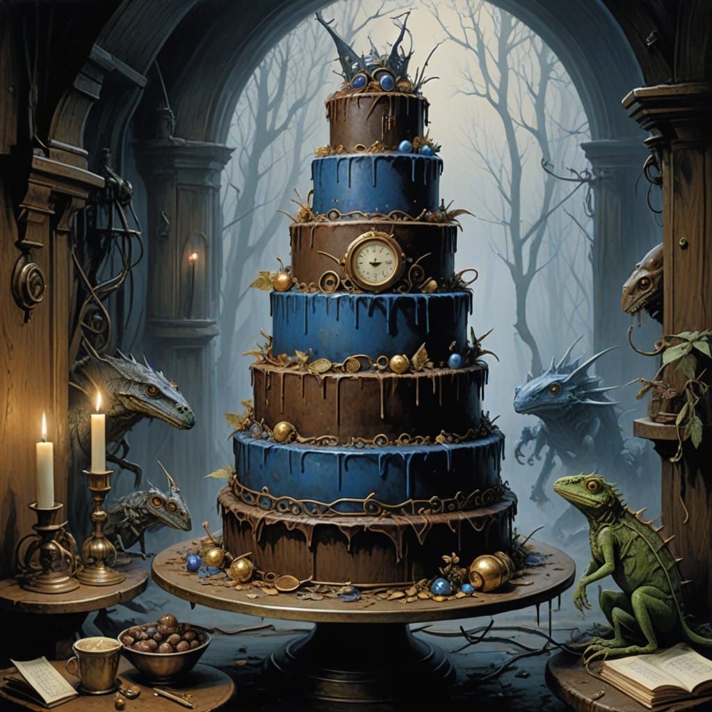 Steampunk 5-Tiered Cake with Ombre Frosting and Whimsical Cr...