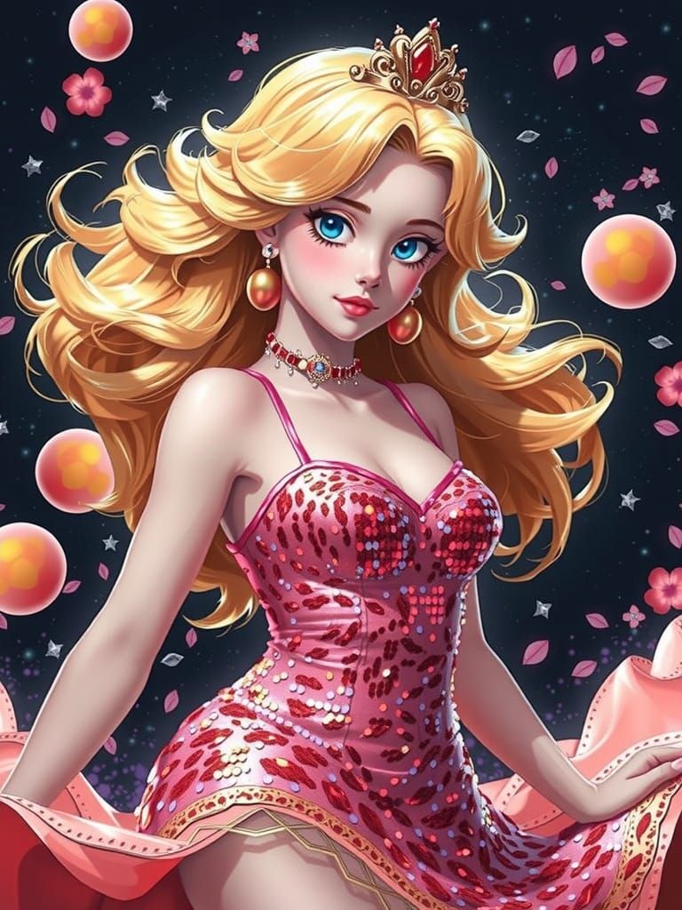 Glamorous Princess Peach in a Sparkling Digital Landscape
