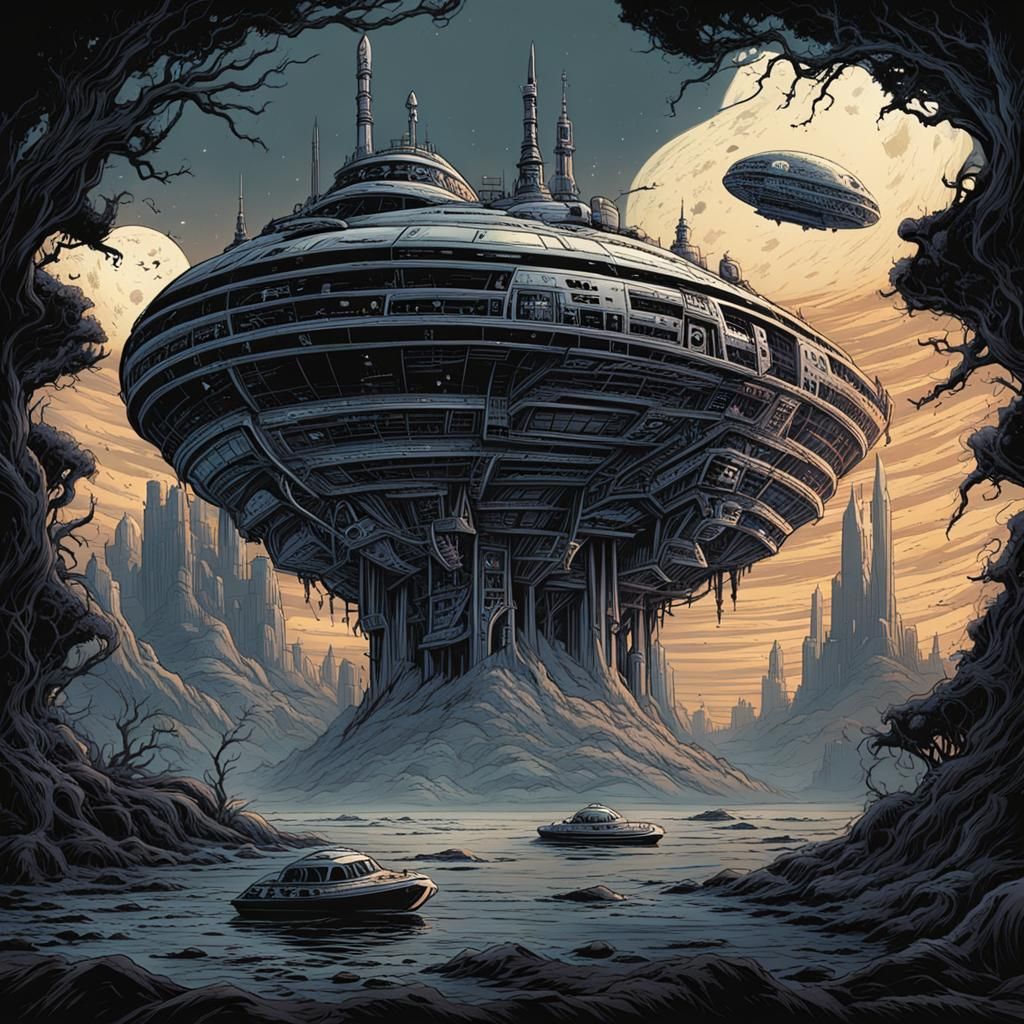 Creepy Spaceship in Comic Book Art Style