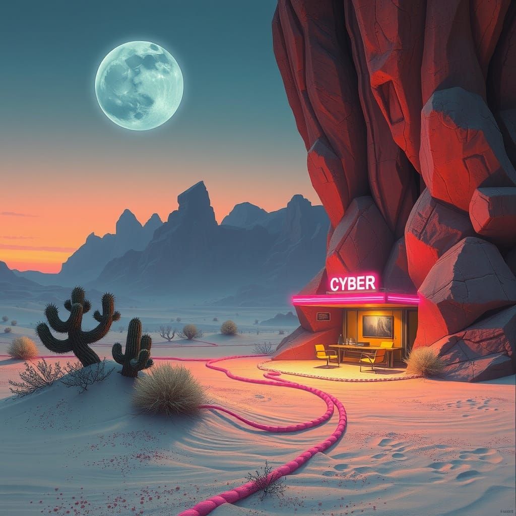 Cyberpunk Desert Outpost with Worm and Diner