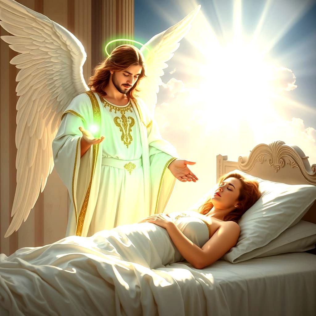 Archangel Raphael Heals a Woman in a Soft Focus Heavenly Sce...