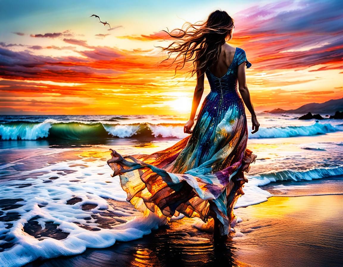 Epic Summerscape Sunset: Stylized Watercolor Art