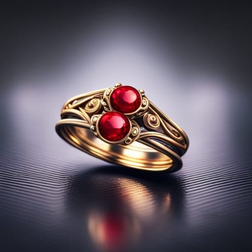 Elegant Gold Ring with Red Gems: Fantasy Art
