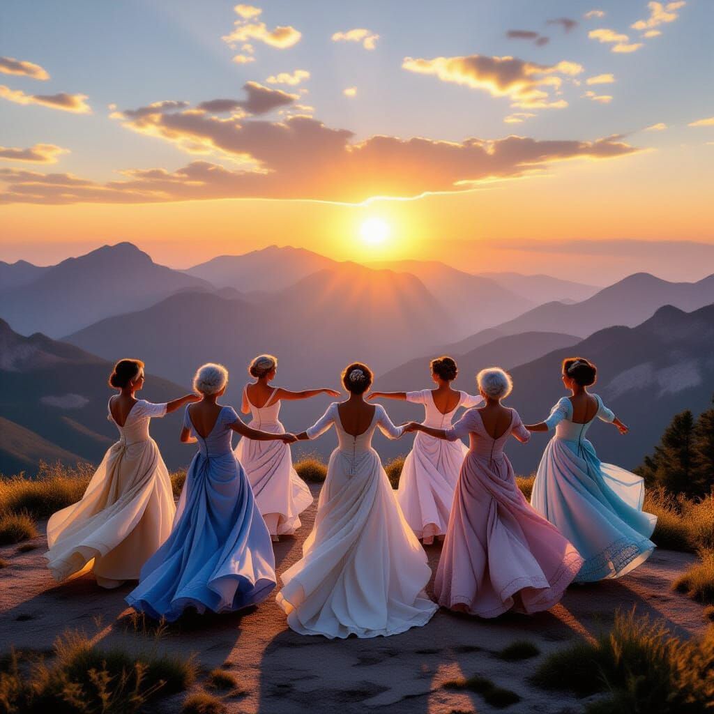 Elderly Women's Dance on Mountaintop in Classical Style