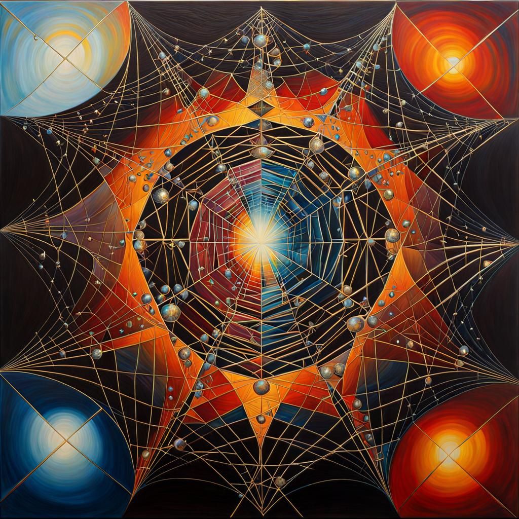 Reflective Indra's Web with Spider, Oil on Canvas