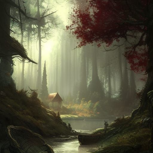 Cottagecore Forest Cottage: Dark Fantasy Concept Art