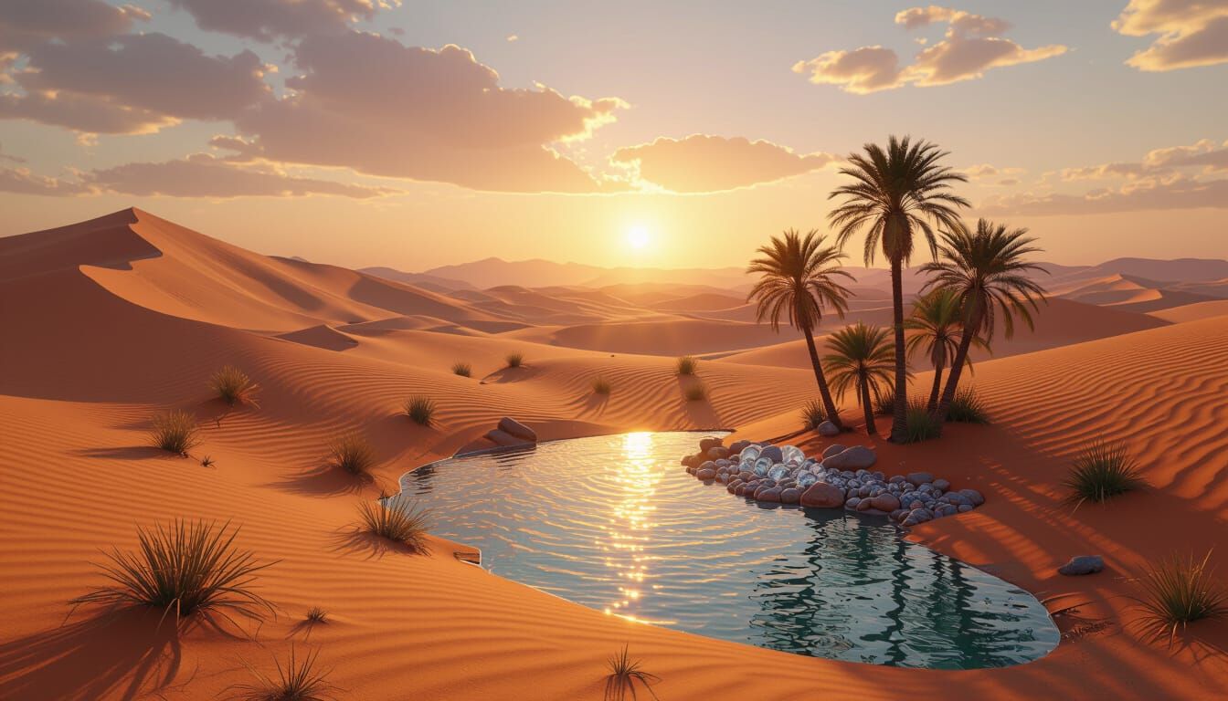 Desert Oasis Sunset: A Breathtaking Landscape