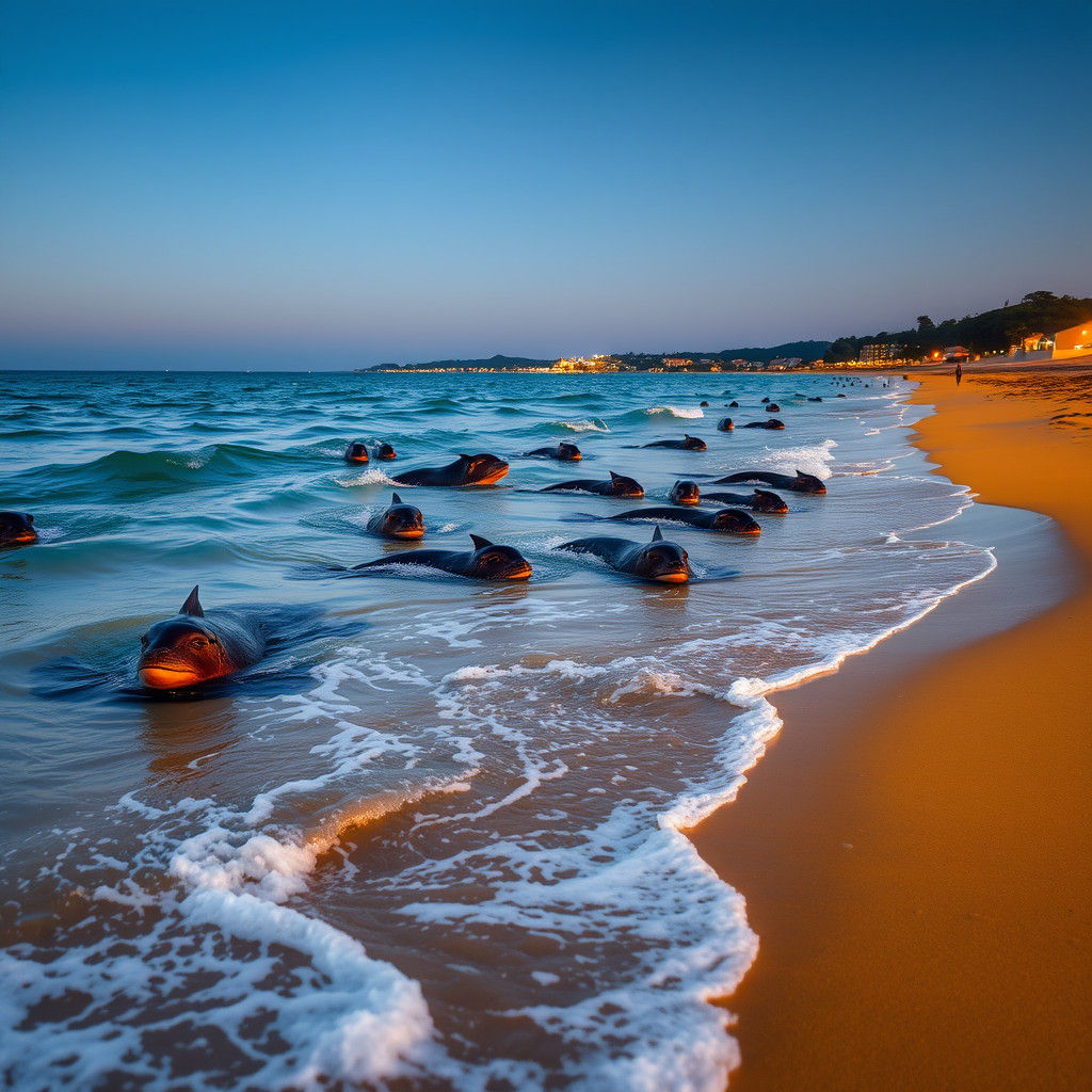 Zoo Animals Swimming at Dusk, Hyperrealistic