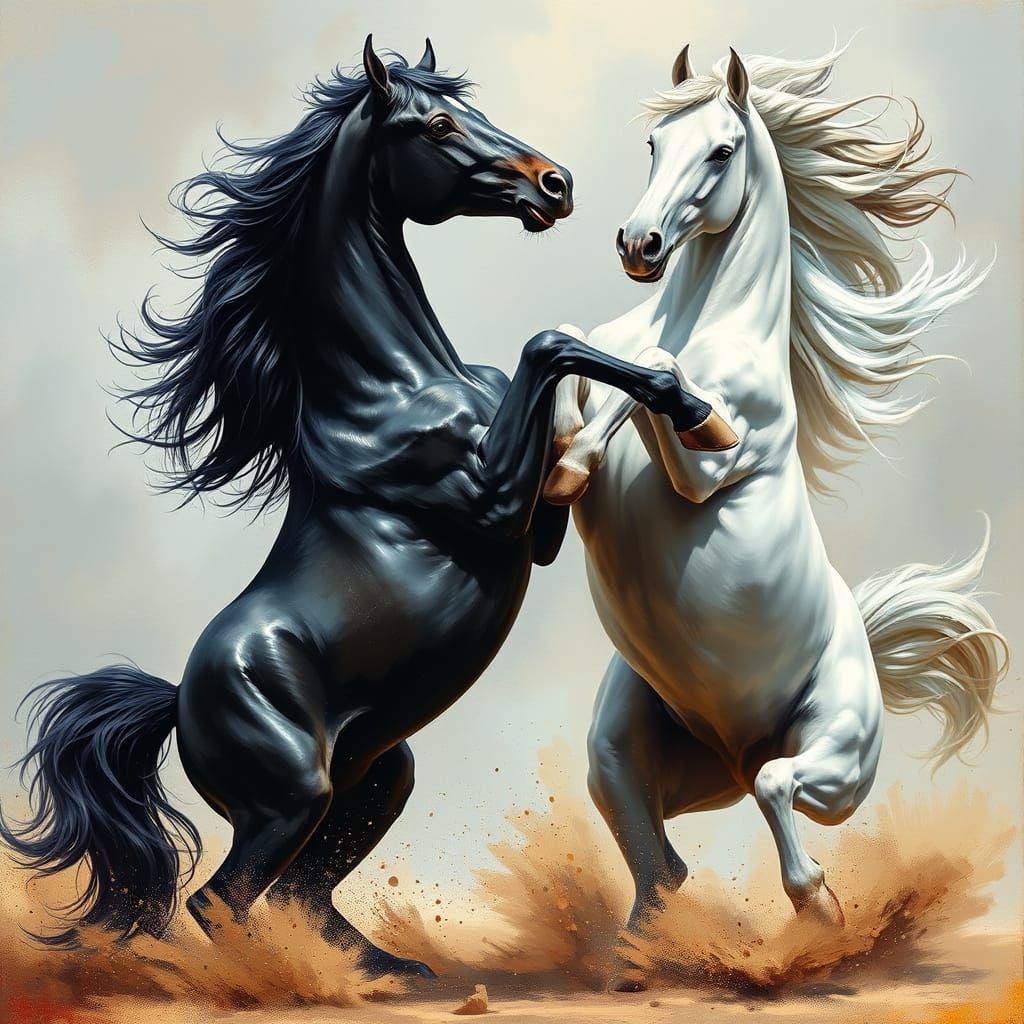 Wild Horses Engage in Epic Battle, One Black and One White