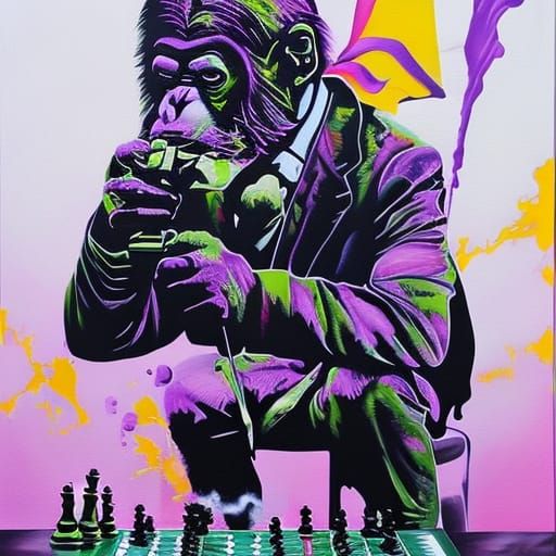 Ape Plays Chess: Graffiti Art in Polychromatic Colors