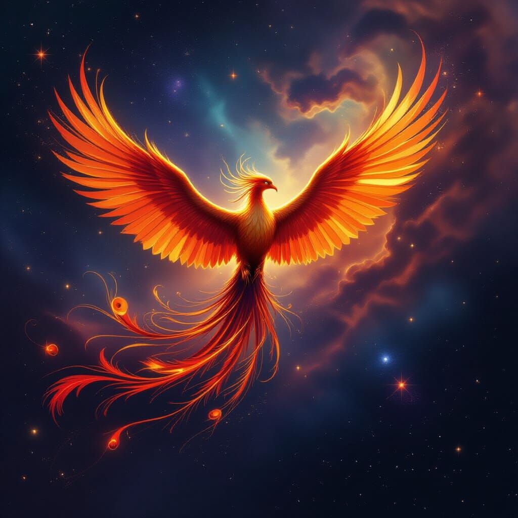 Majestic Phoenix Soars Through Cosmic Nebula