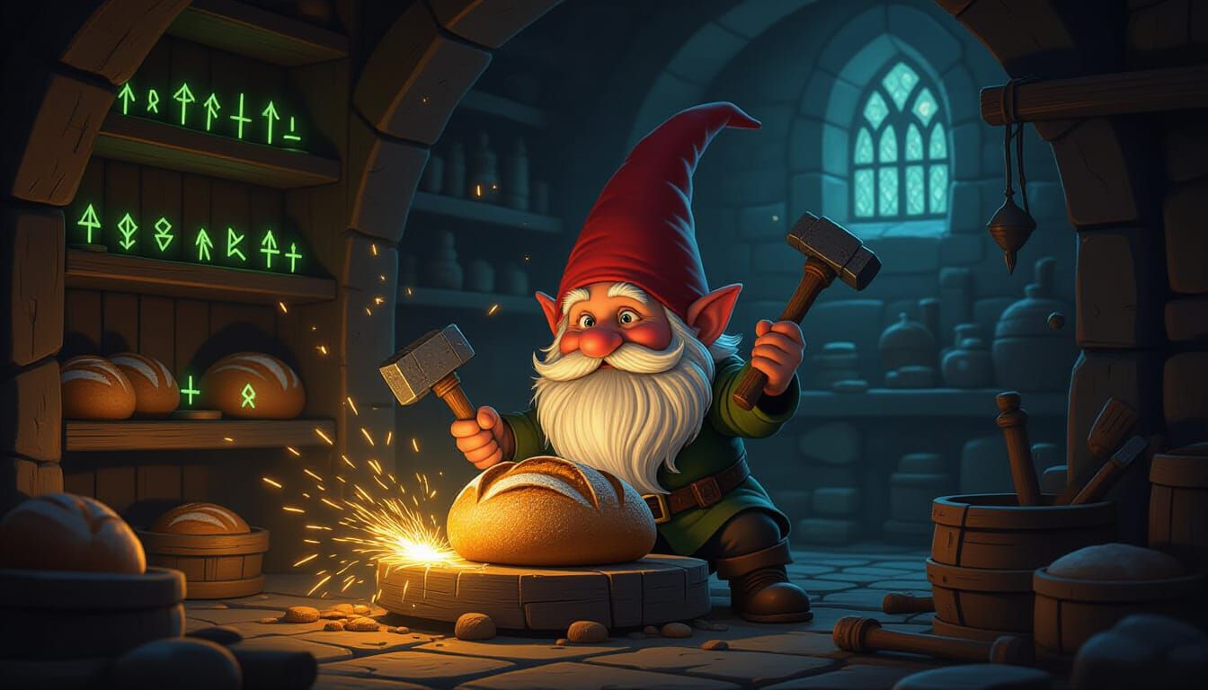 Gnome Artisan Baking Starlight Bread in Ancient Forge