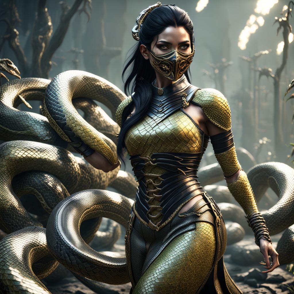Intricately Detailed Snake Woman in 3D Game Cinematic Style