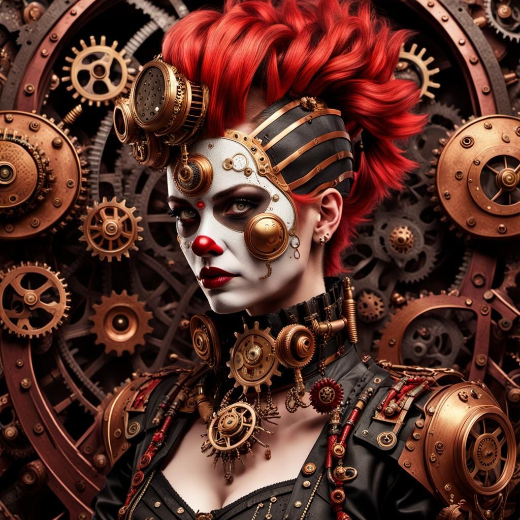 Steampunk-Gothic Clown Woman in Digital Art