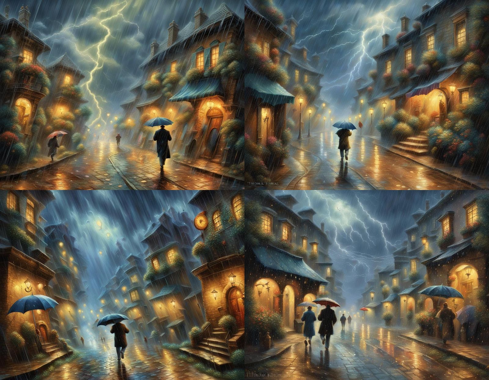 Rainy Street Scene with Terrified Man in Digital Art