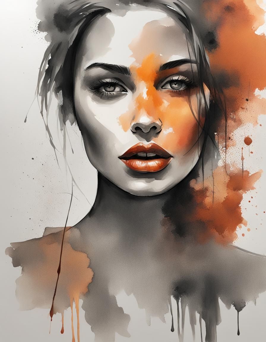 Color Splash Art woman portrait, lips rust