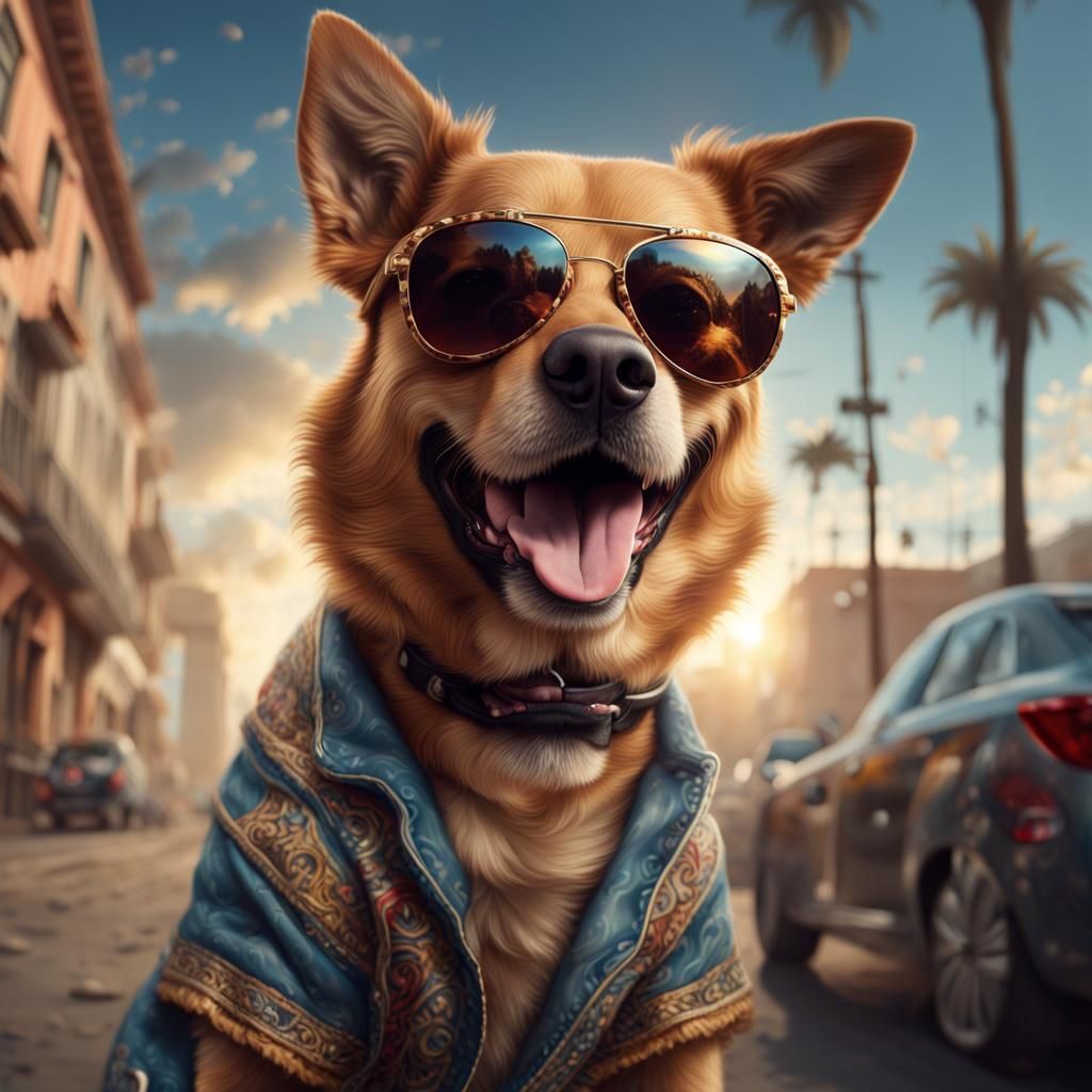 Dog with Sunglasses: Realistic Digital Painting