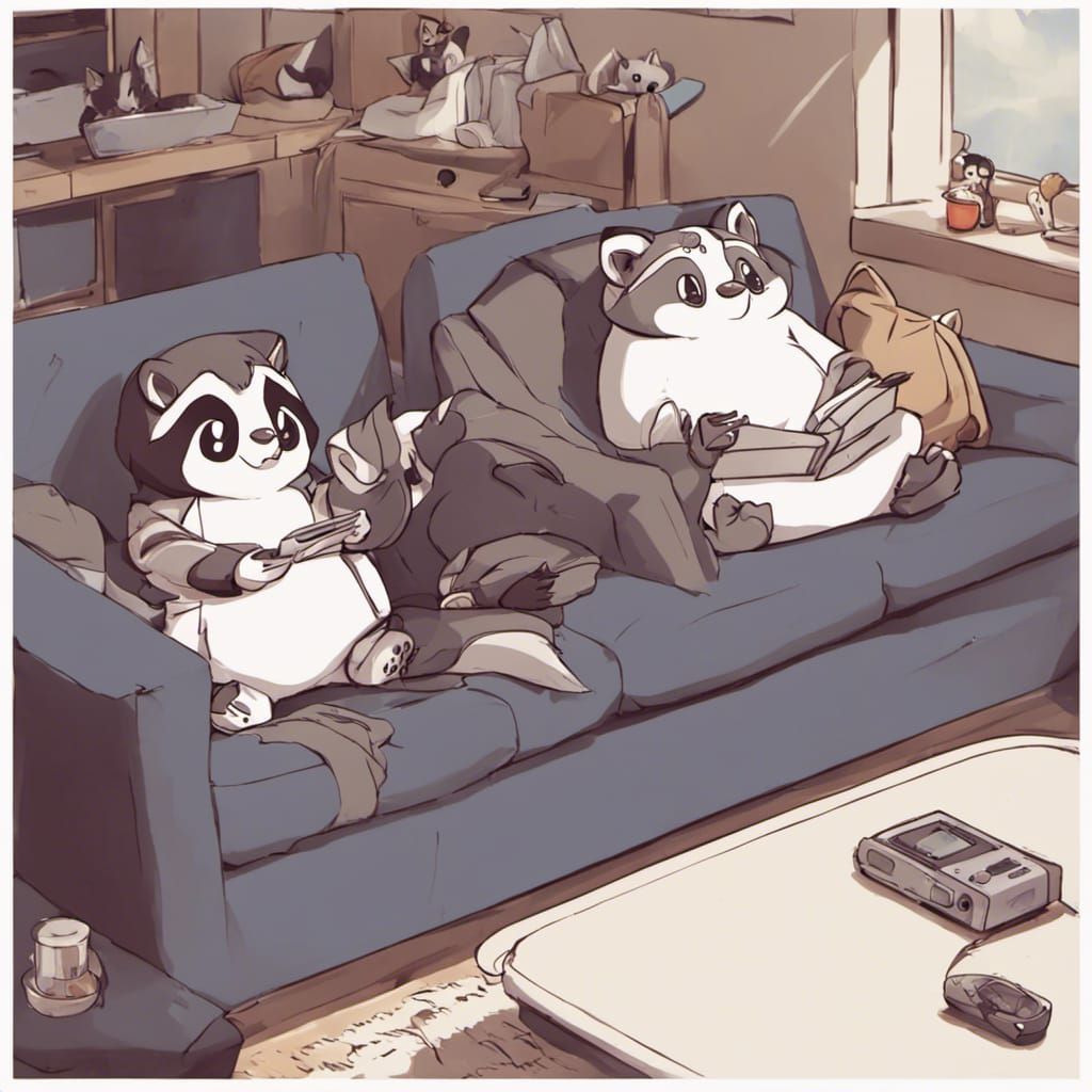 Penguin and Raccoon Watch TV, Anime Style