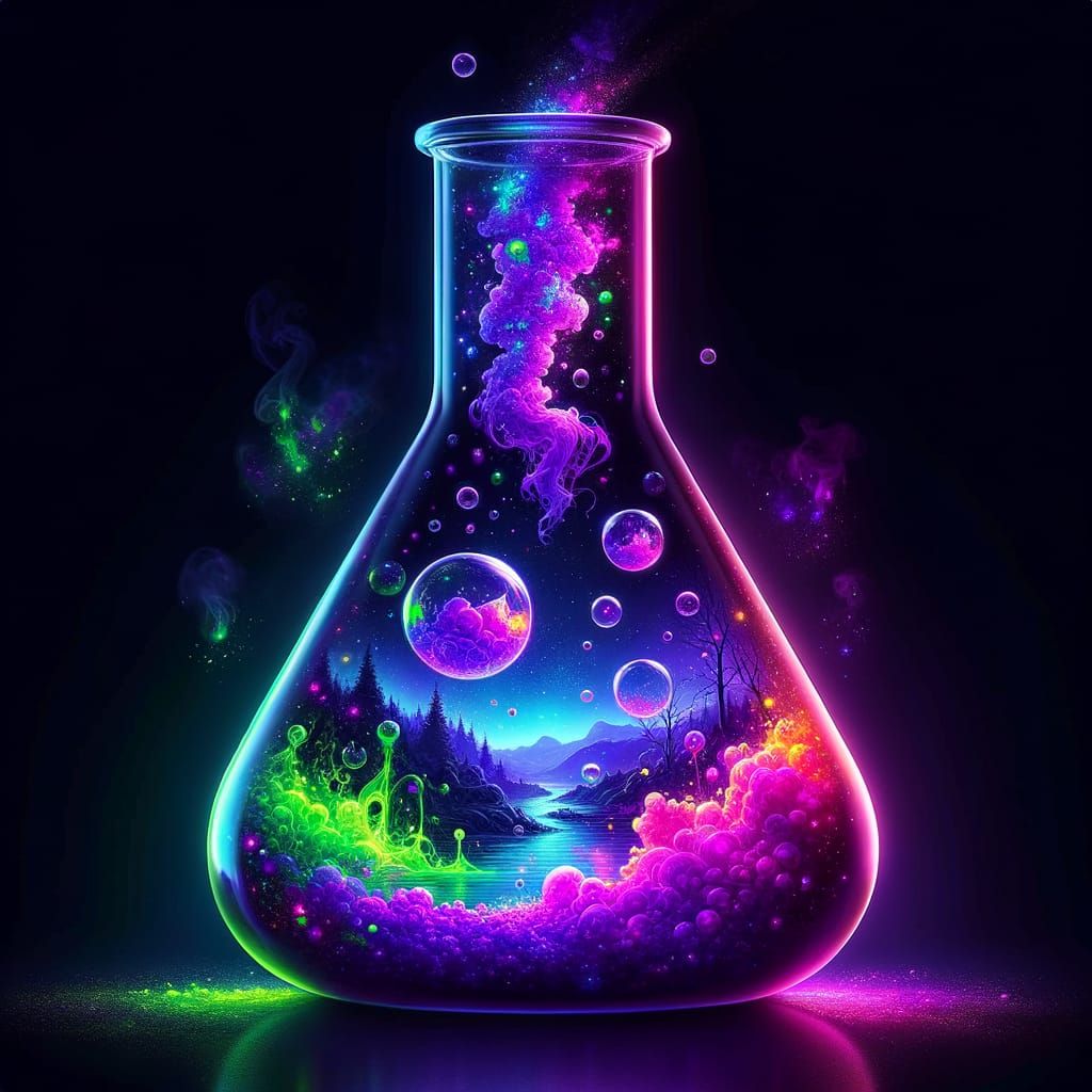 Erlenmeyer Flask of Bubbling Neon Dreams