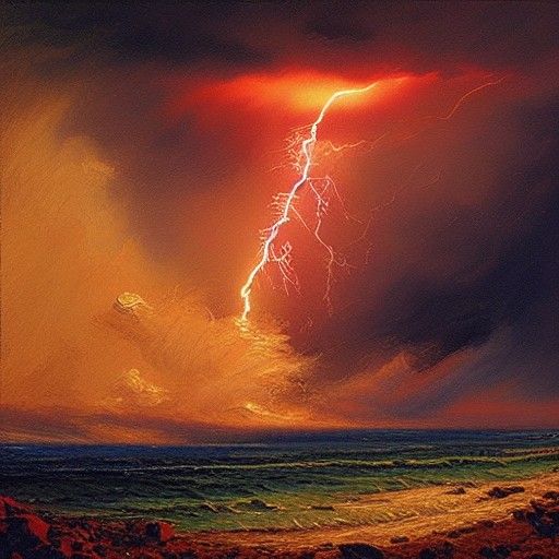 Explosive Lightning Storm as Oil Painting