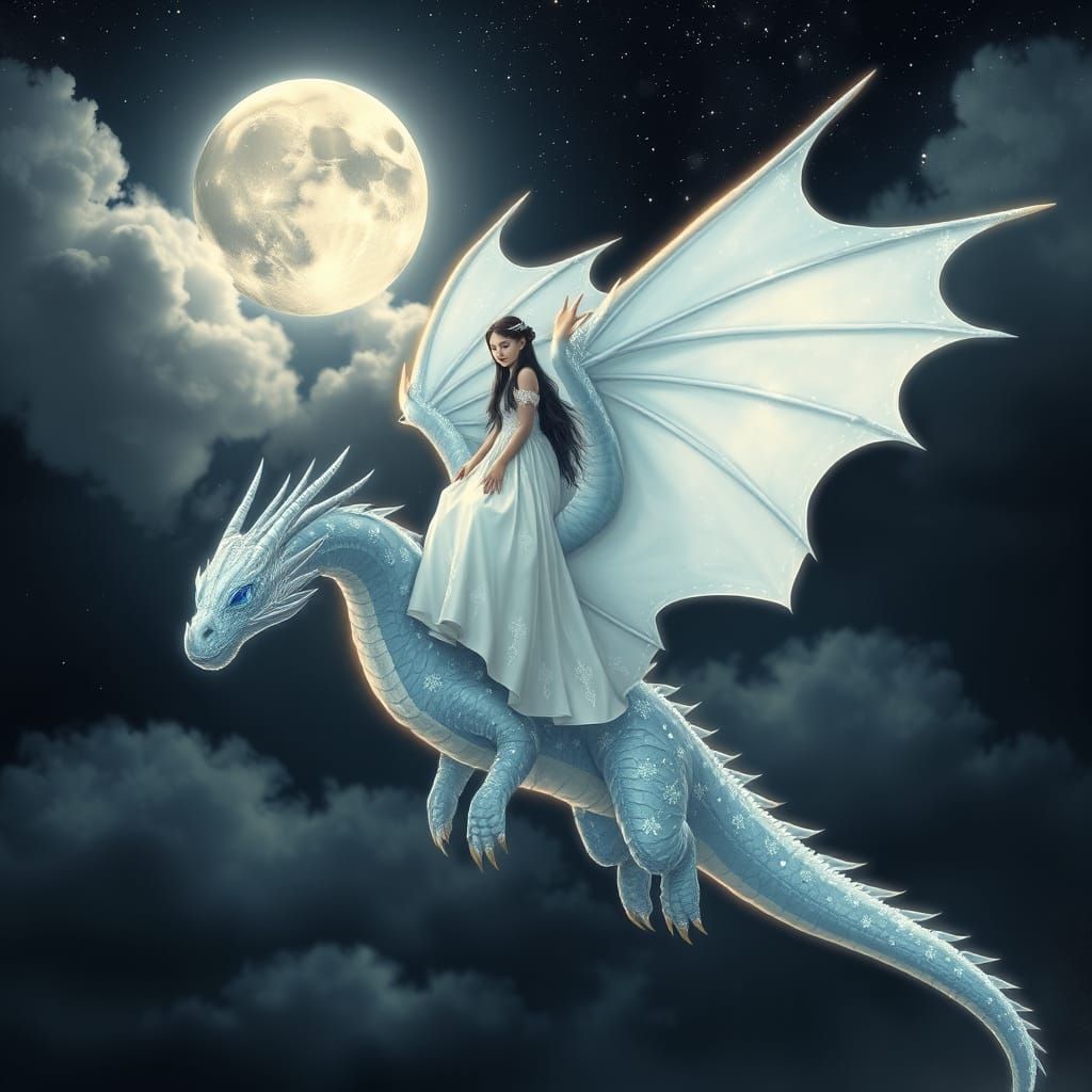 Moonlit Dragon and Young Rider in Soft, Dreamy Style