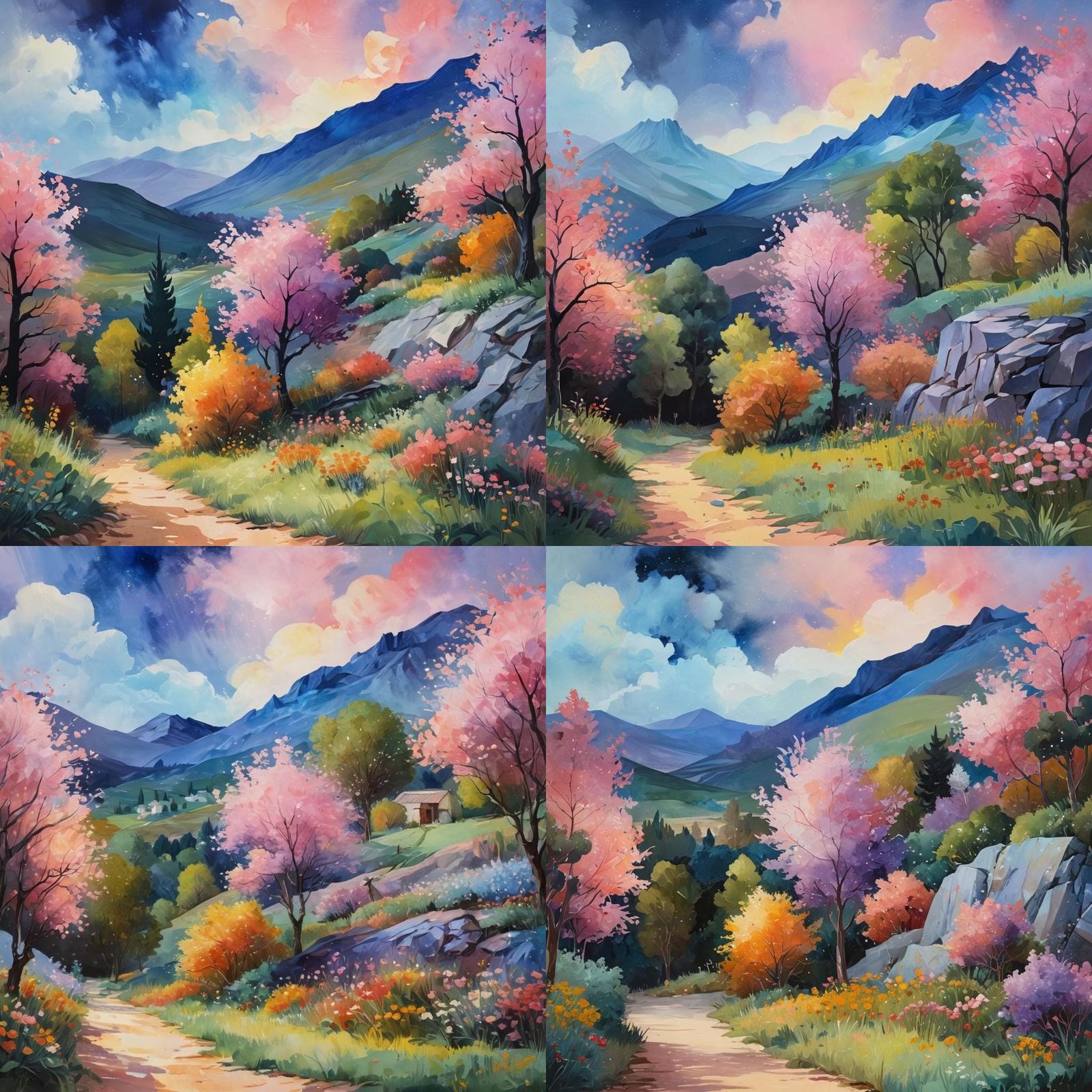 Fantasy Landscape: Sparkling Dark Gouache Painting