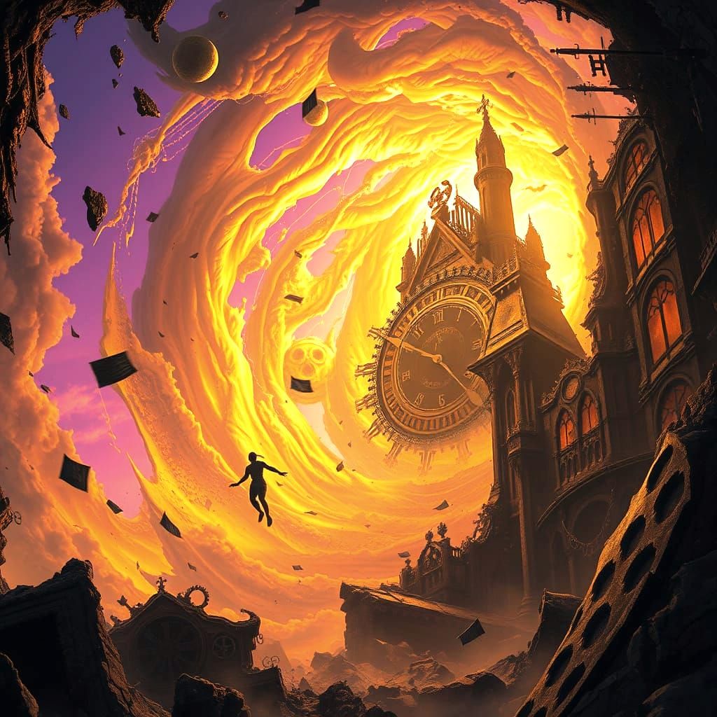 Surreal Dark Fantasy Masterpiece in Vibrant Complementary Co...