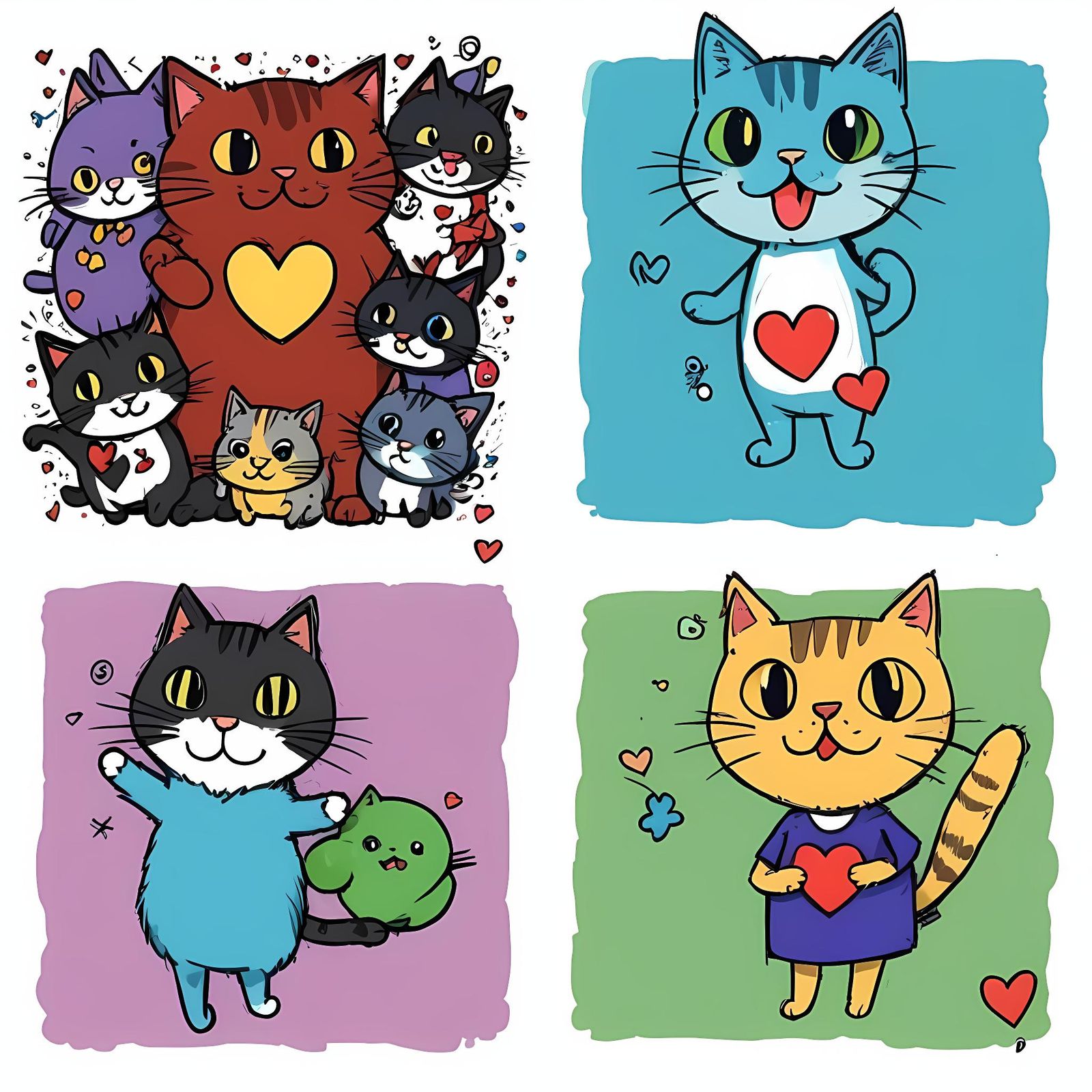 Happy Anime Doodle Ensemble of Cats and Birds