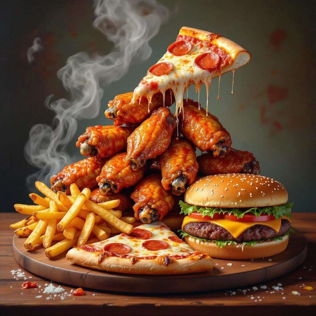 Mouth-Watering Fast Food Still Life in Digital Art Style