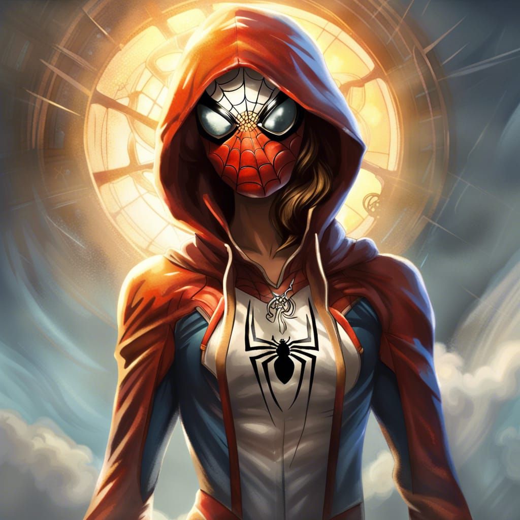 Female Spider-Man in Steampunk Noir Comic Style