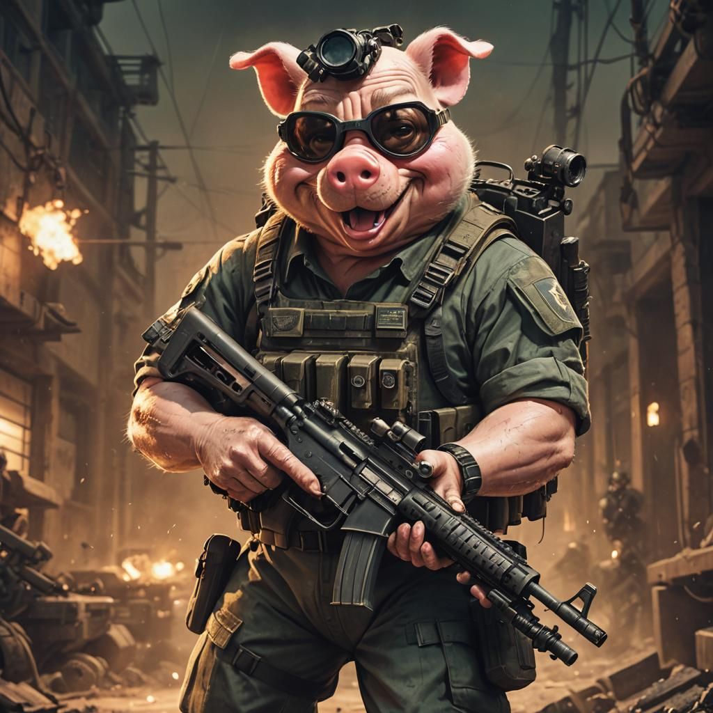 Looney tunes cartoon character porky pig as a special ops so...