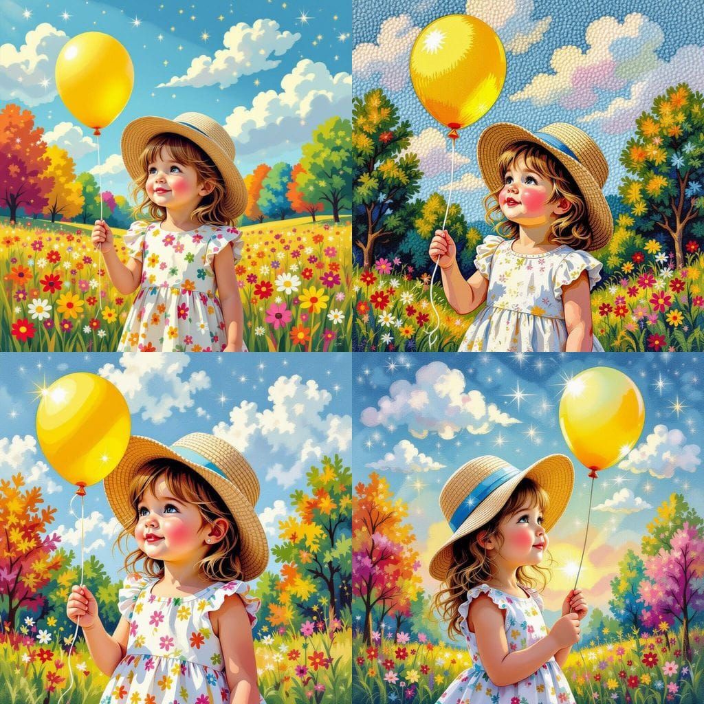 Trompe-l'oeil Latchhook Art of Girl Holding Balloon
