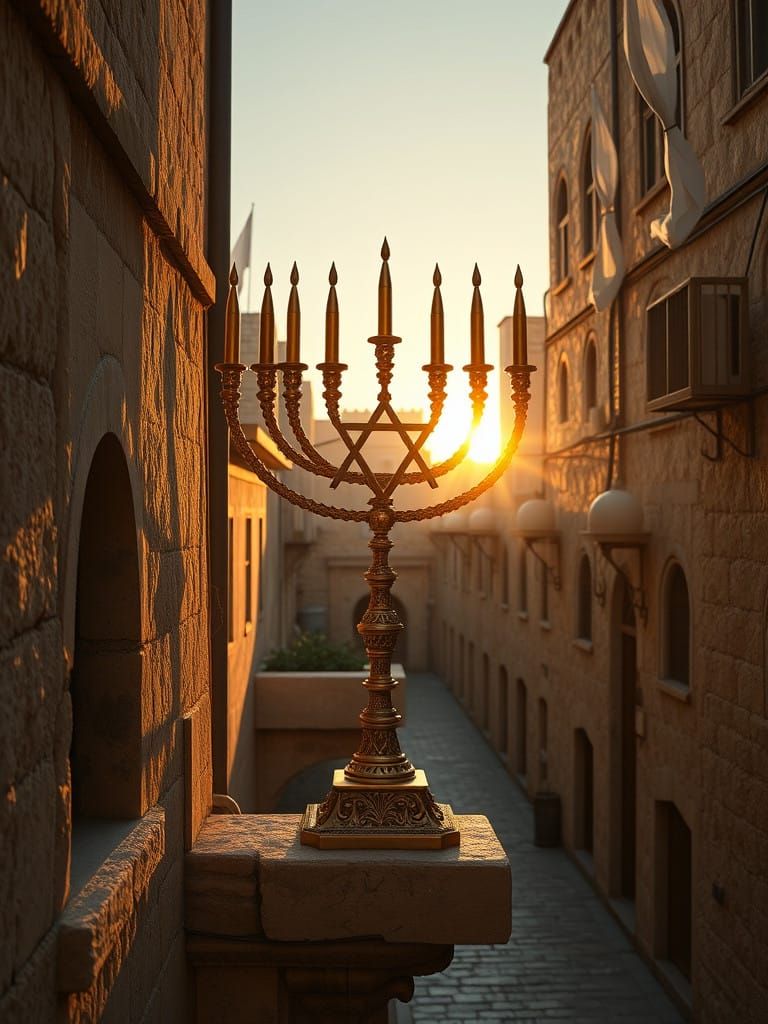 Hanukkah Menorah in Ancient Jerusalem's Jewish Quarter