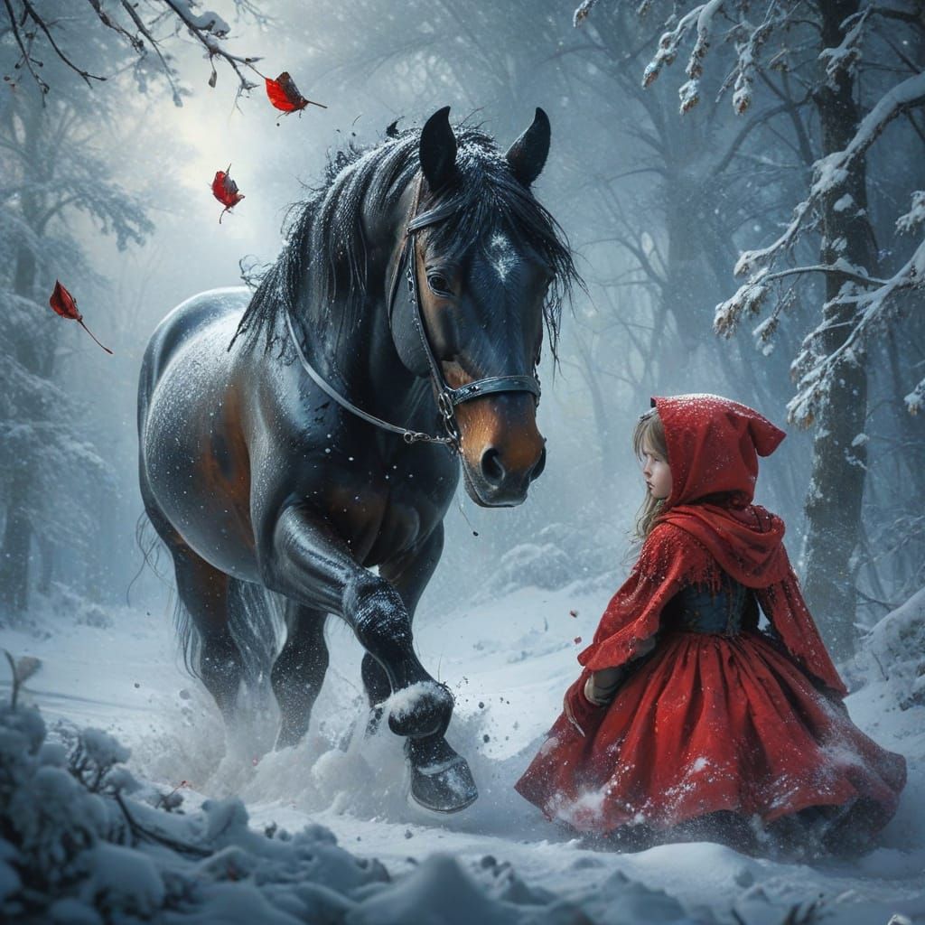 Majestic Horse and Girl in Snowy Landscape, in Australian Im...