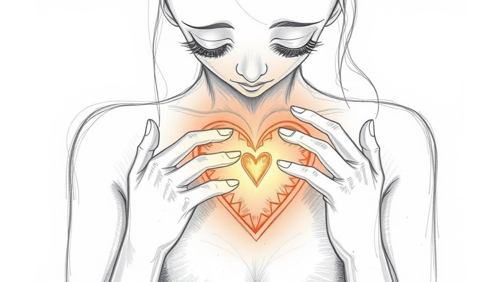 Intimate Moment of Self-Discovery in Warm, Pencil-Drawn Styl...