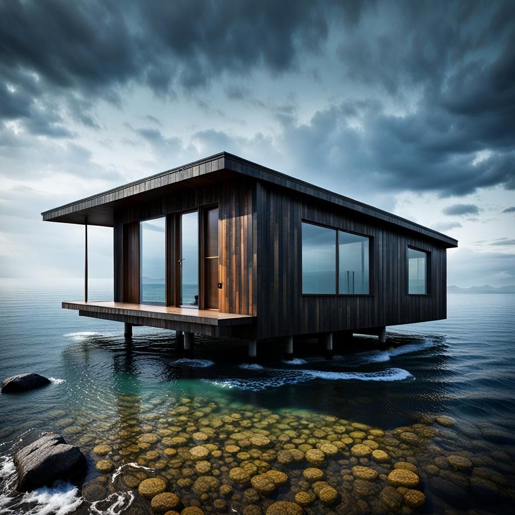 Solitary Cabin in the Ocean: Breathtaking Island View
